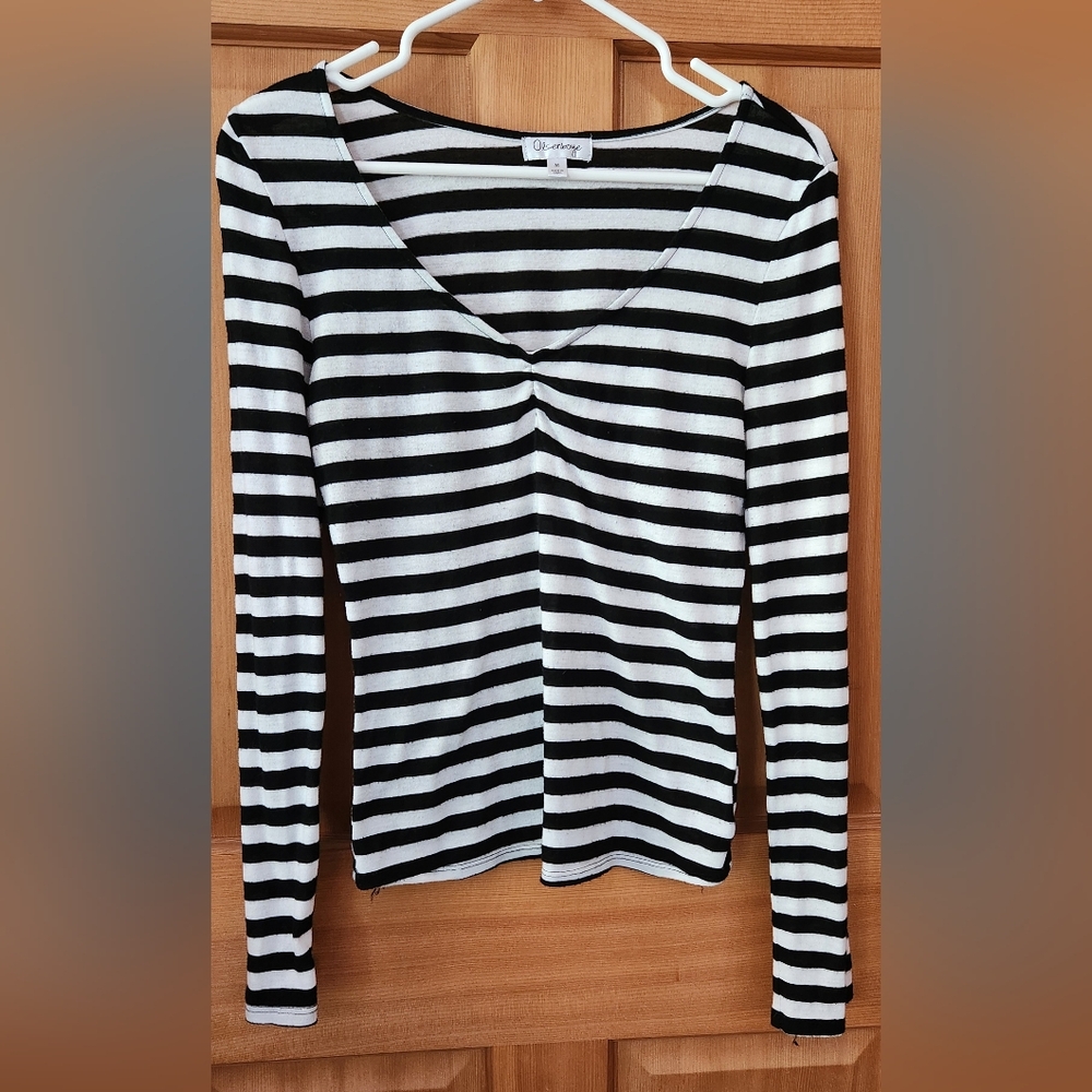 Black and White Striped Long Sleeve Top